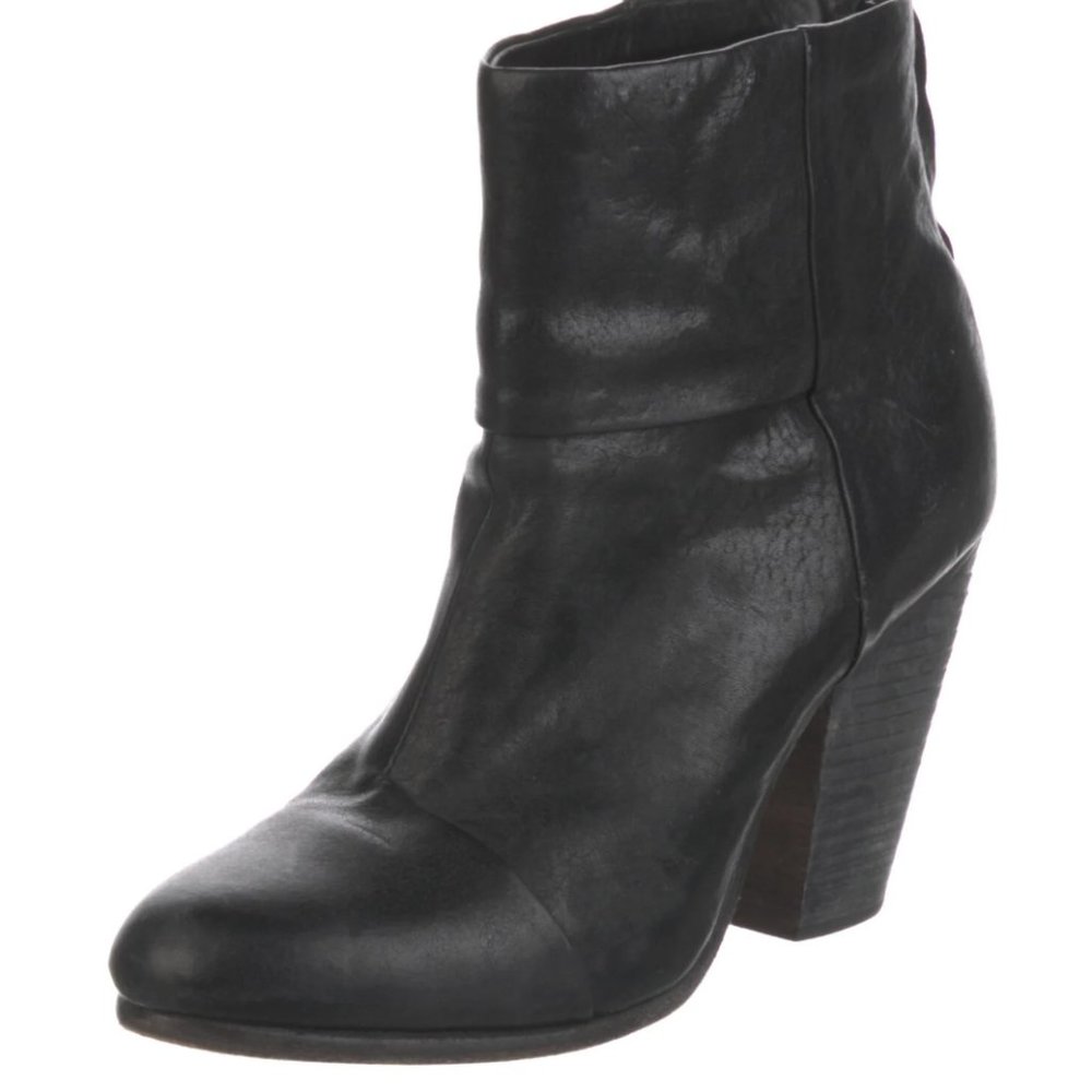Rag & Bone Classic Newbury Ankle Boots Booties Textured Black Leather Size 38EUR